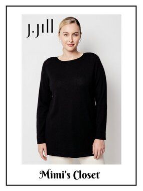 J.JILL Pin-tucked Sweater-Tunic Long Sleeves Black - L